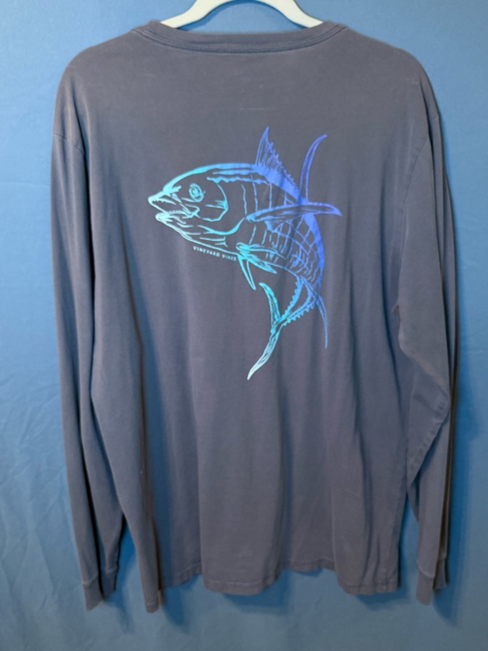 Vineyard Vines Navy Long Sleeve Tee with Blue Tuna Artwork